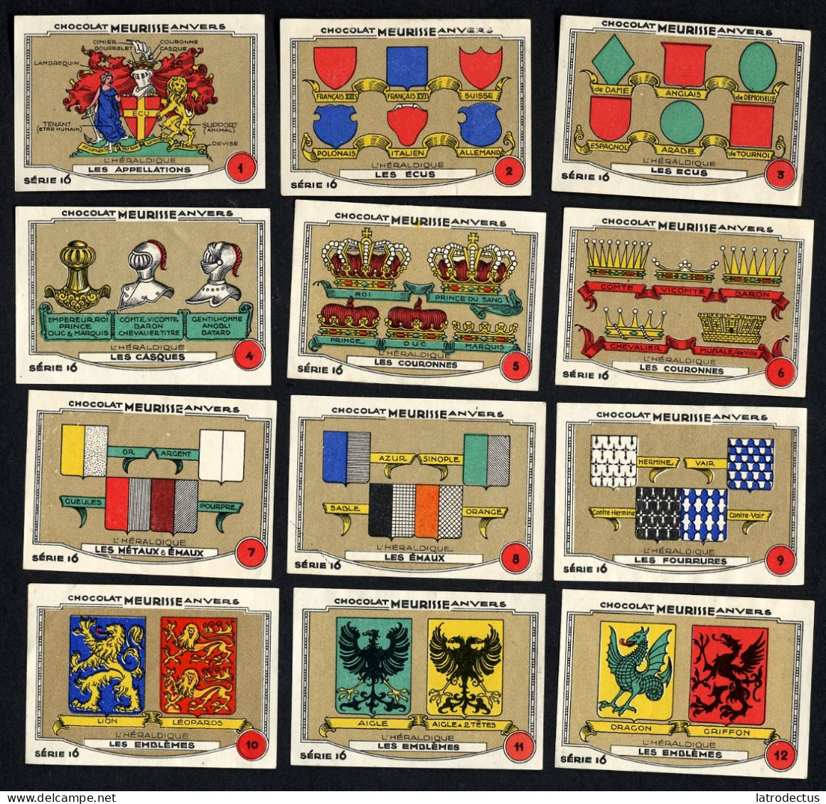 Meurisse - Ca 1930 - 16 - L'Héraldique, Heraldry - Full Serie - Other & Unclassified