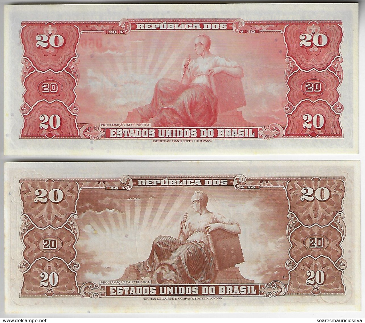 Brazil 2 Banknote Marshal Deodoro Da Fonseca 20 Cruzeiros Amato-22 Pick-186a 1961 UNC + Amato-88 Pick-178 1962 UNC - Brazilië