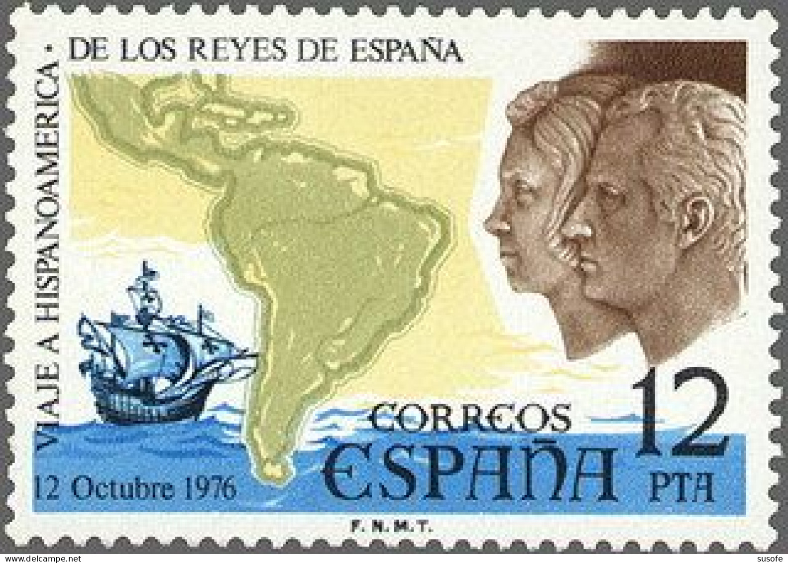 España 1976 Edifil 2370 Sello ** Viaje A Hispanoamerica De Los Reyes De España El Barco 'Santa María', Mapa De América - Unused Stamps