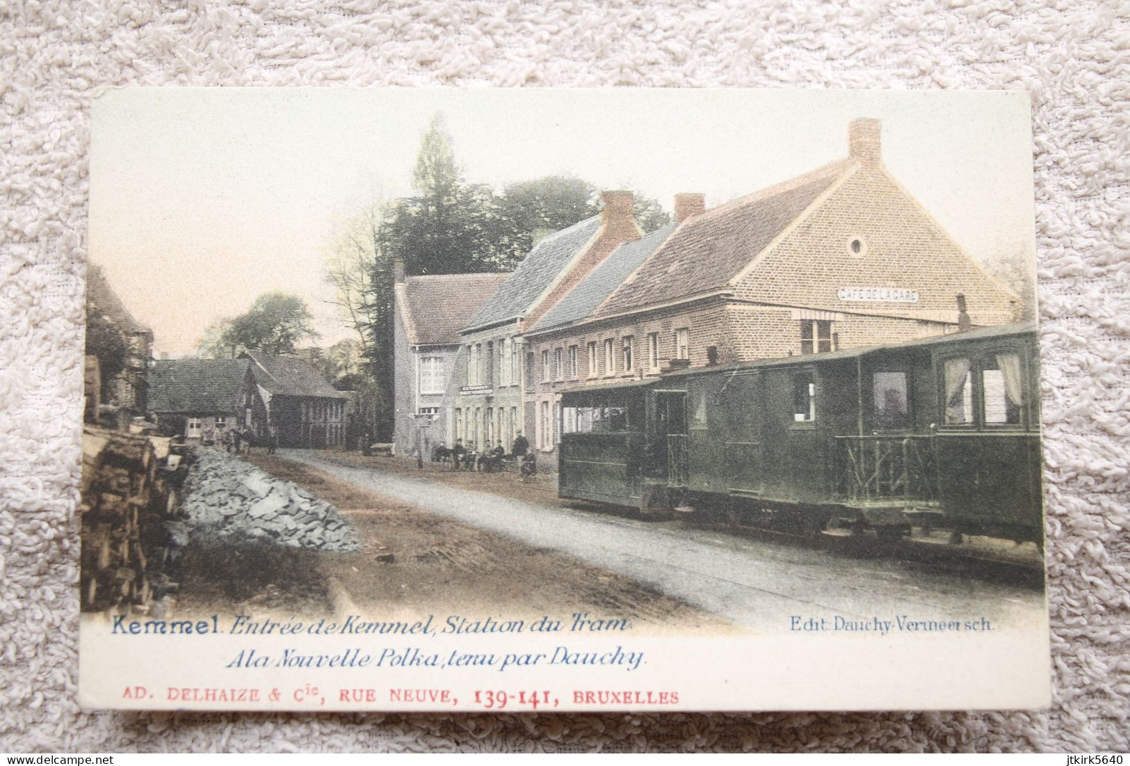 CPA Couleur Kemmel, Station Du Tram. A La Nouvelle Polka. Publicité Delhaize & Cie. Chicorée "Lion Belge" - Heuvelland