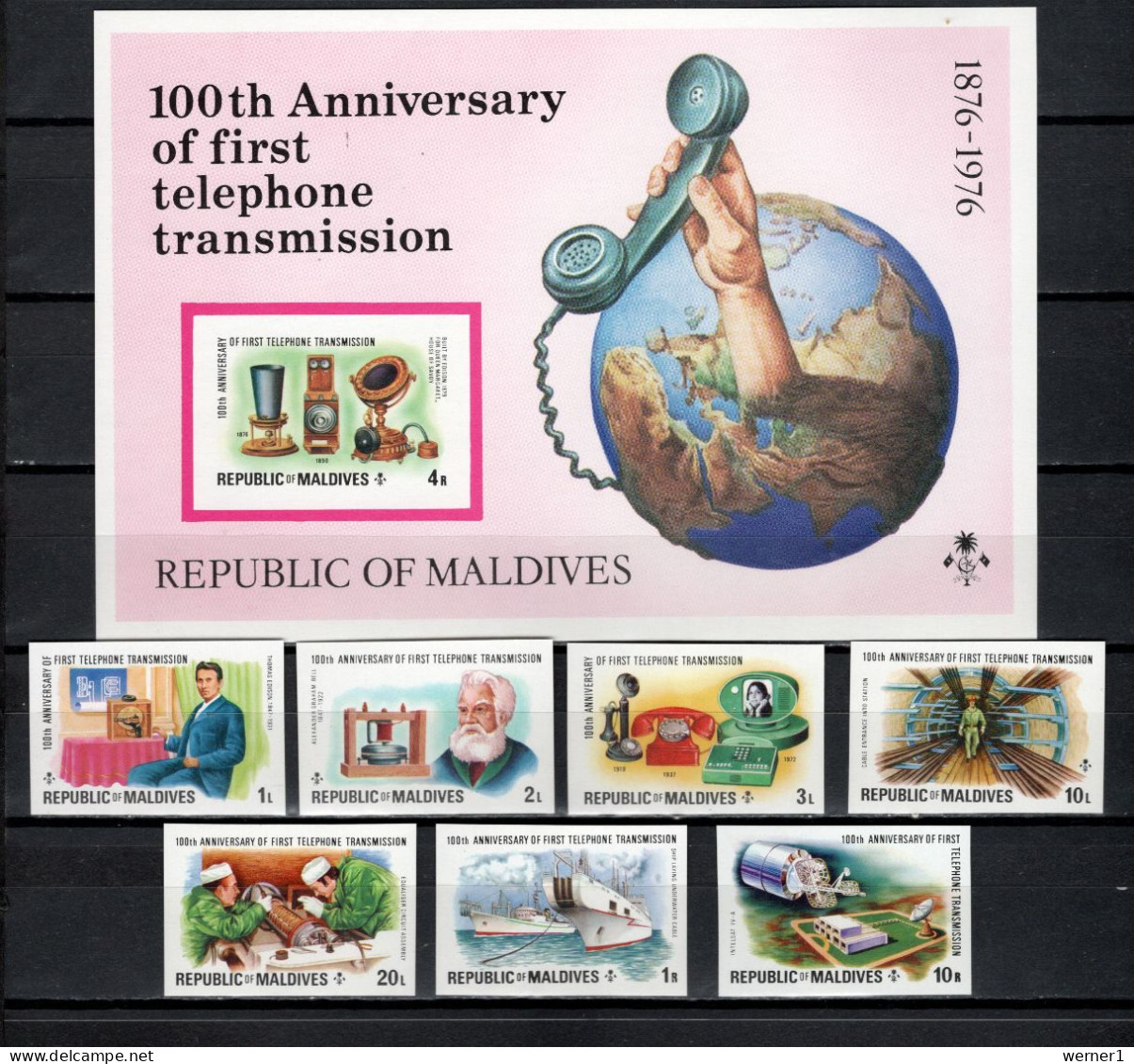 Maldives 1976 Space, Telephone Centenary Set Of 7 + S/s Imperf. MNH -scarce- - Asien