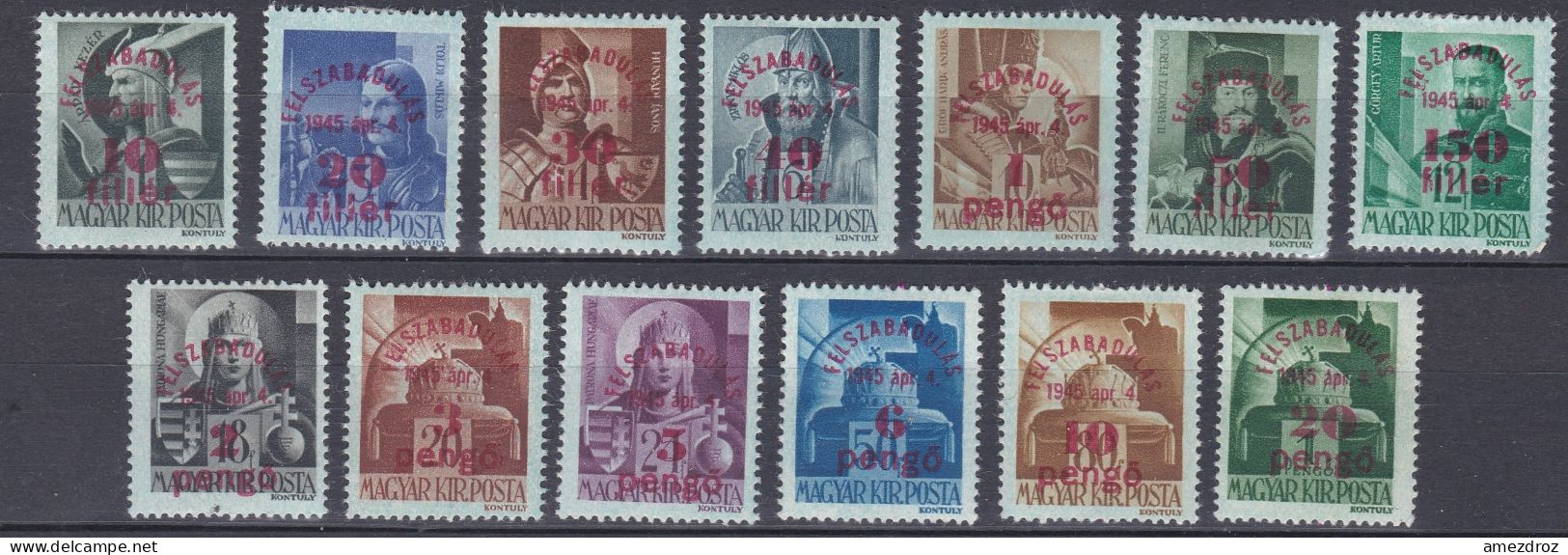 Hongrie 1945 Mi 760y-772y * Série Complète Surimpressions - Papier Bleu (A18) - Unused Stamps