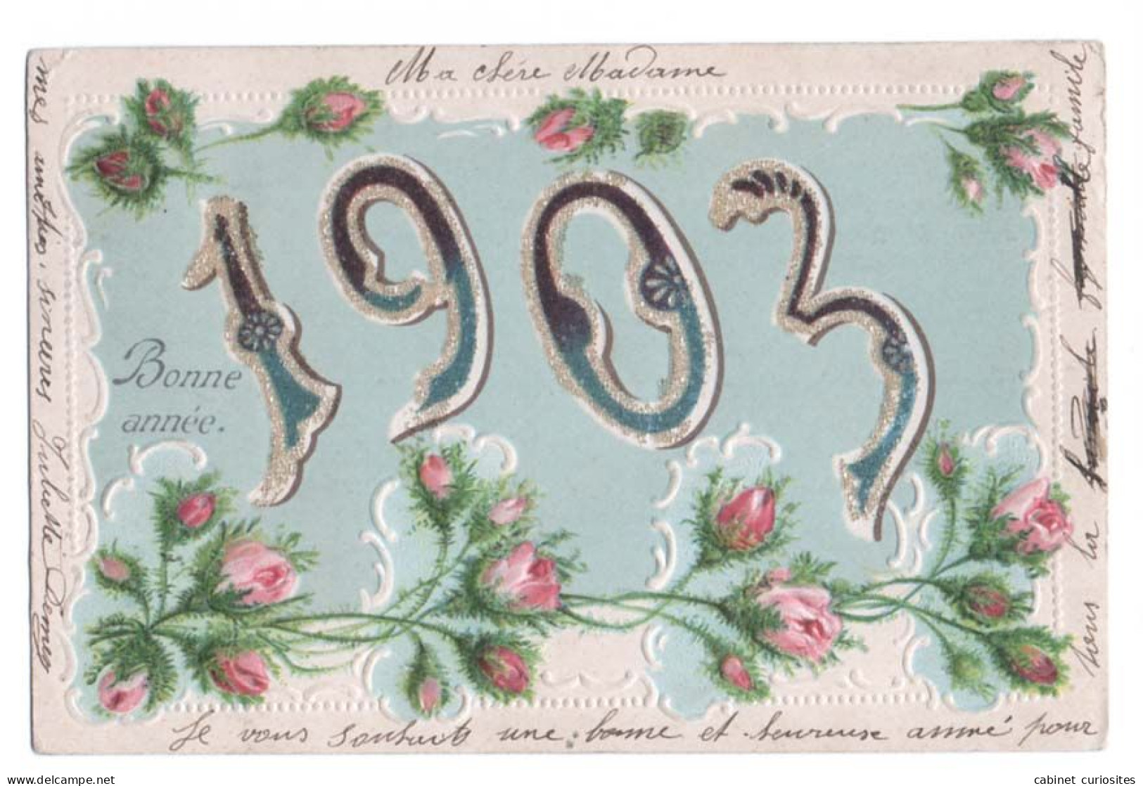 CPA A Voyagé En 1902 - Bonne Année 1903 - Carte Avec Relief Et Paillettes - Carte Gaufrée - Découpis - Chromo - Nouvel An