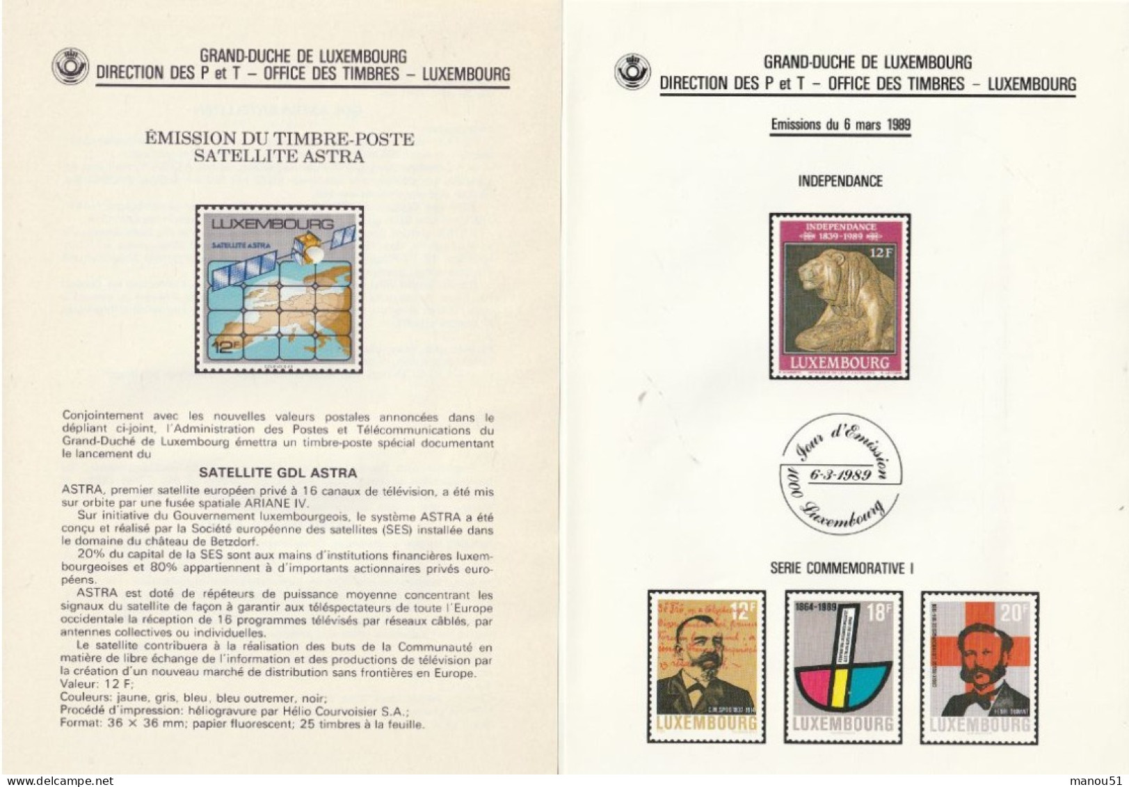 LUXEMBOURG - Emission Du 6 Mars 1989 - Lot De 5 Timbres + 3 Enveloppes 1er Jour - Autres & Non Classés