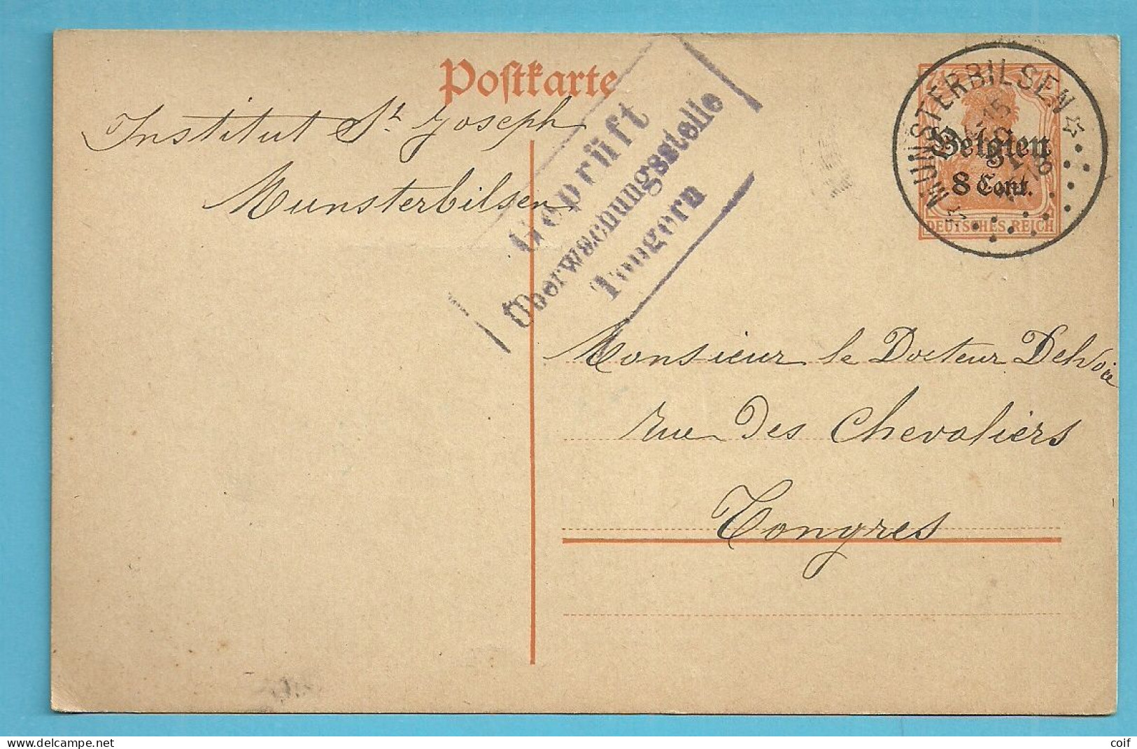 Entier  Met Sterstempel (Relais) * MUNSTERBILSEN *, Met GEPRUFT TONGERN - OC1/25 General Government