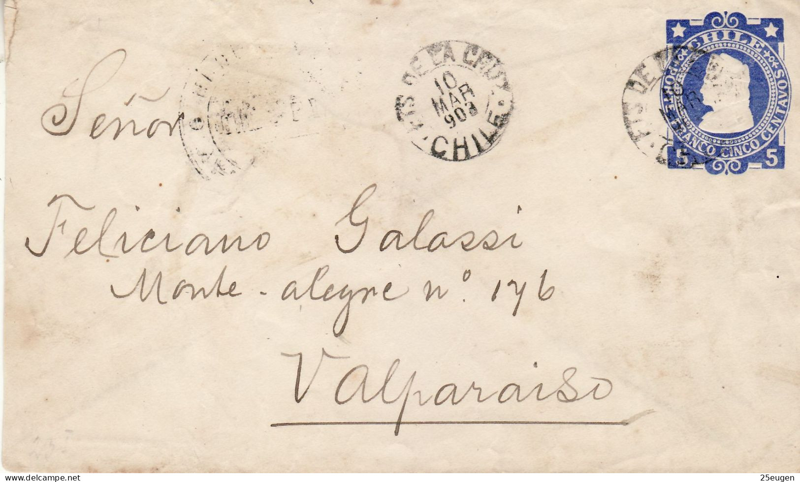 CHILE 1903 COVER SENT FROM LA CRUZ TO VALPARAISO - Chili