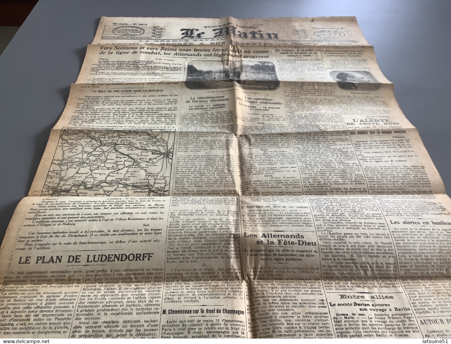 LE MATIN.   Mai. 1918.   Militaria    WW1.   Soissons.  Reims. - Sonstige & Ohne Zuordnung