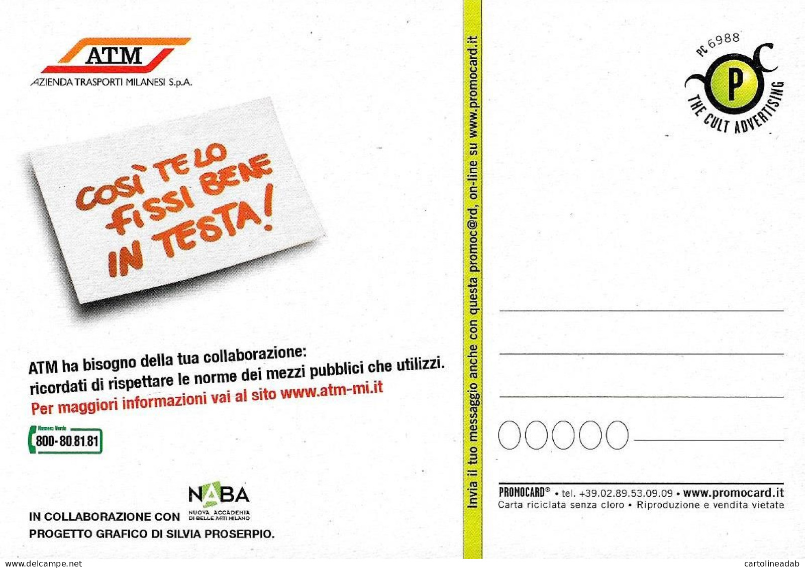 [MD9457] CPM - ATM AZIENDA TRASPORTI MILANESI - PROMOCARD 6988 - PERFETTA - Non Viaggiata - Advertising