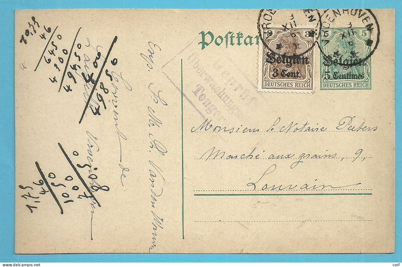 Entier  Met Sterstempel (Relais) * VROENHOVEN *, Met GEPRUFT TONGERN - OC1/25 Gobierno General