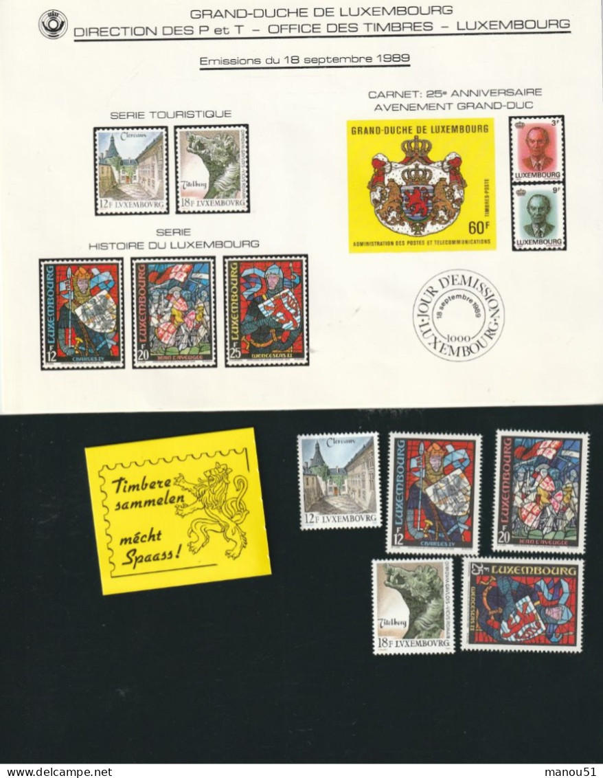 LUXEMBOURG - Emission Du 18 Septembre 1989 - Lot De 5 Timbres + 1 Carnet De 10 Timbres + 2 Enveloppes 1er Jour - Other & Unclassified