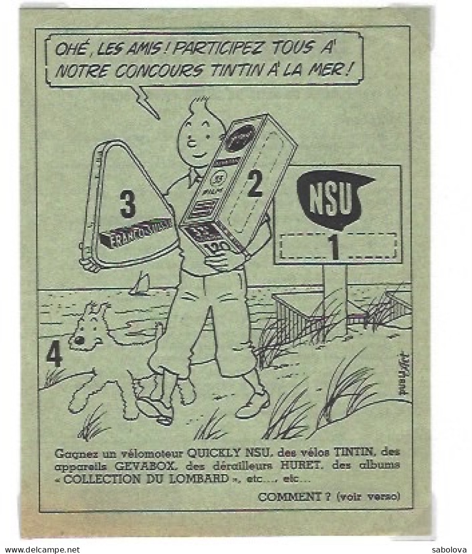 TINTIN  NSU Concours Tintin à La Mer Franco-Suisse, Gevabox 10,2 Cm Par 13,40 Cm - Advertisement