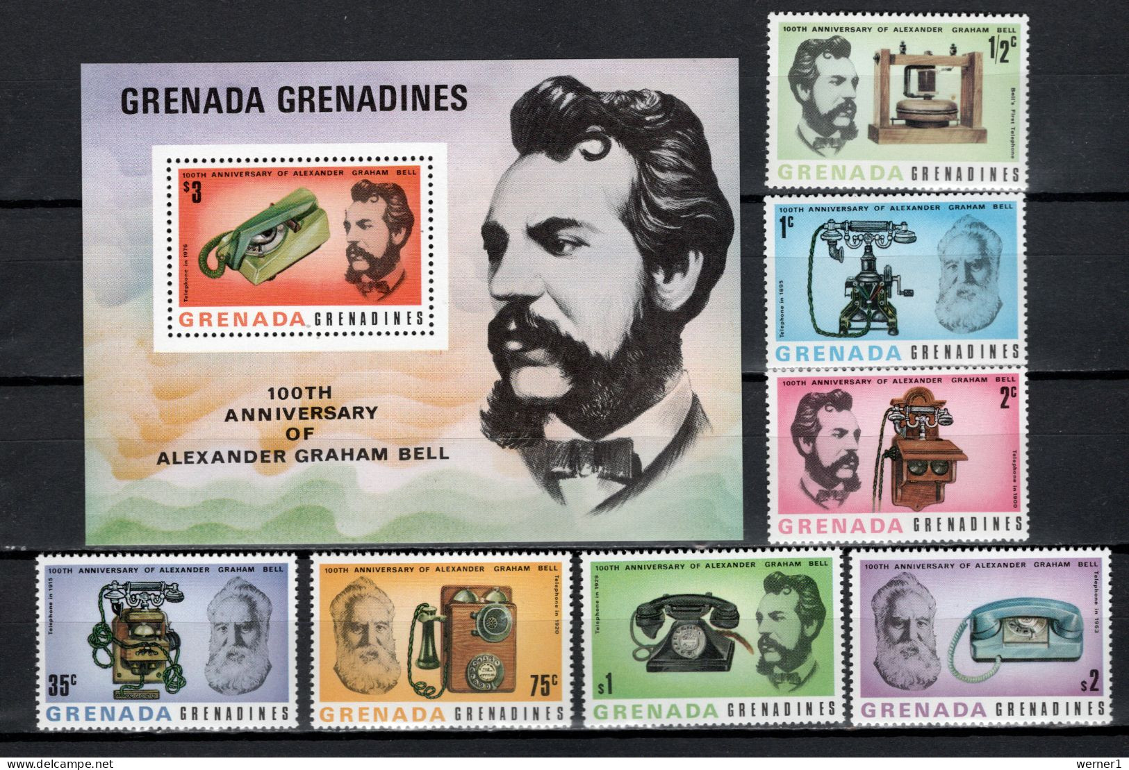 Grenada - Grenadines 1977 Space, Telephone Centenary Set Of 7 + S/s MNH - América Del Norte