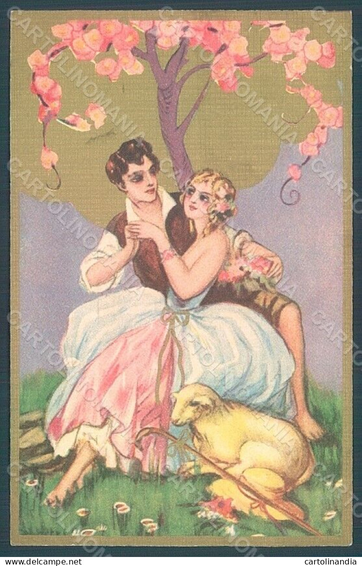 Artist Signed Chiostri Couple Lady Easter Lamb Serie 183 Postcard HR2447 - Otros & Sin Clasificación