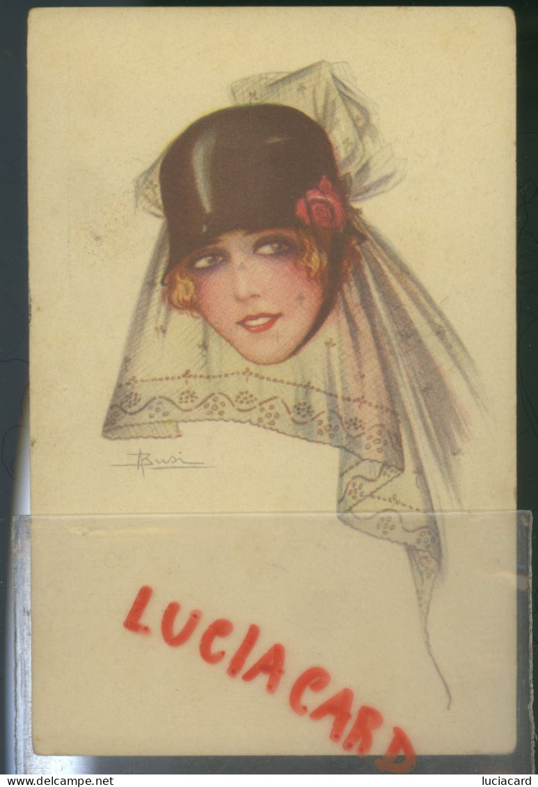 CARTOLINA DONNA CON CAPPELLO ILLUSRATORE BUSI - Bertiglia, A.