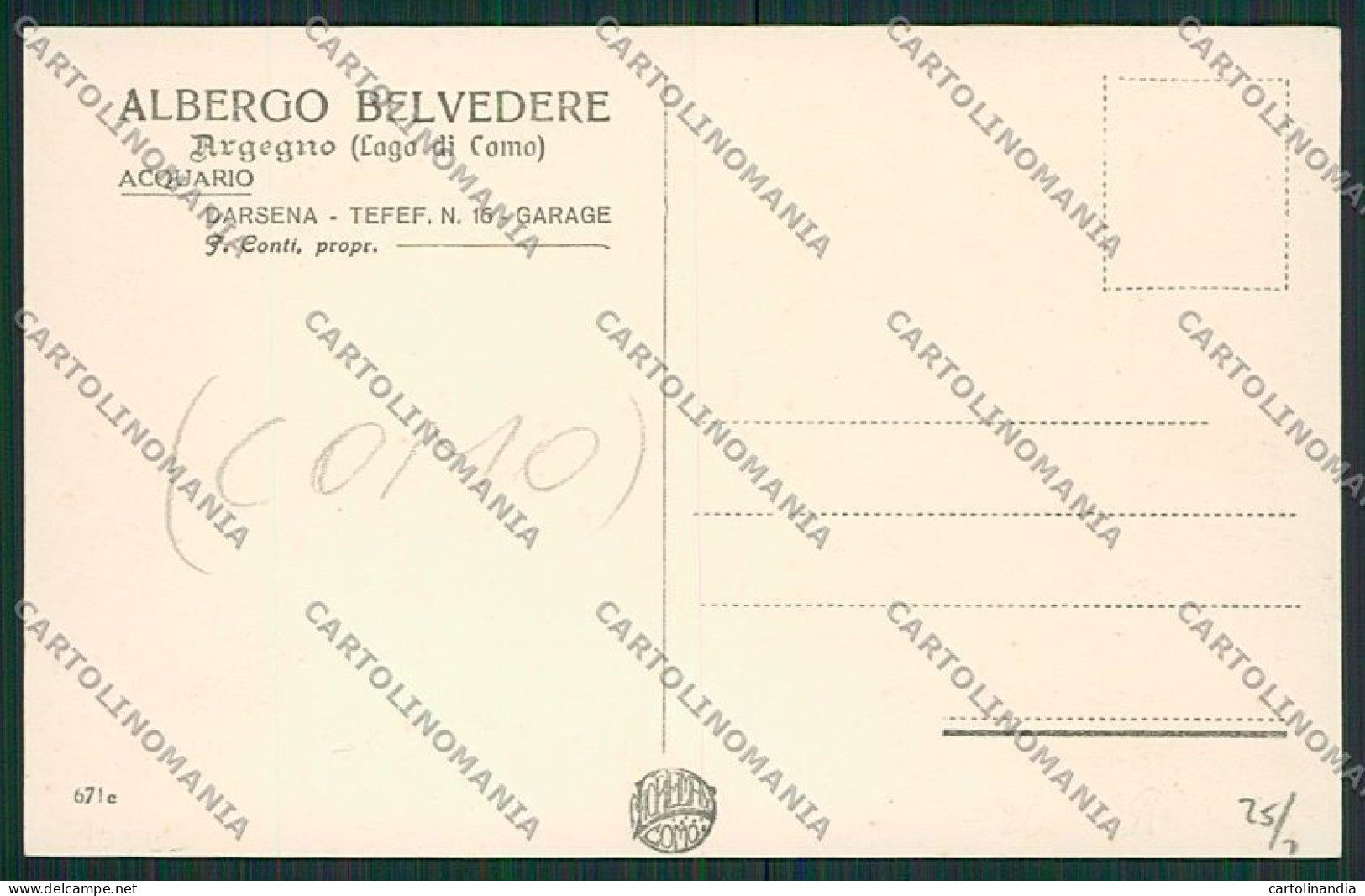 Como Argegno Albergo Belvedere Cartolina EE7893 - Como