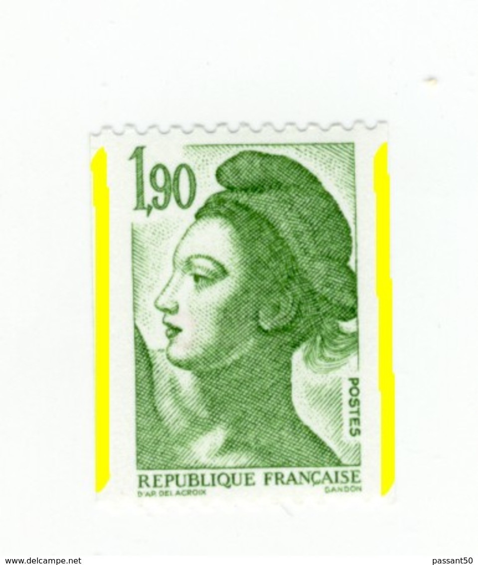 Liberté 1fr90 Vert De Roulette YT 2426e Numéro Rouge Au Verso Et Deux Demi-bandes Phospho. Voir Le Scan. Cote YT : 10 €. - Neufs