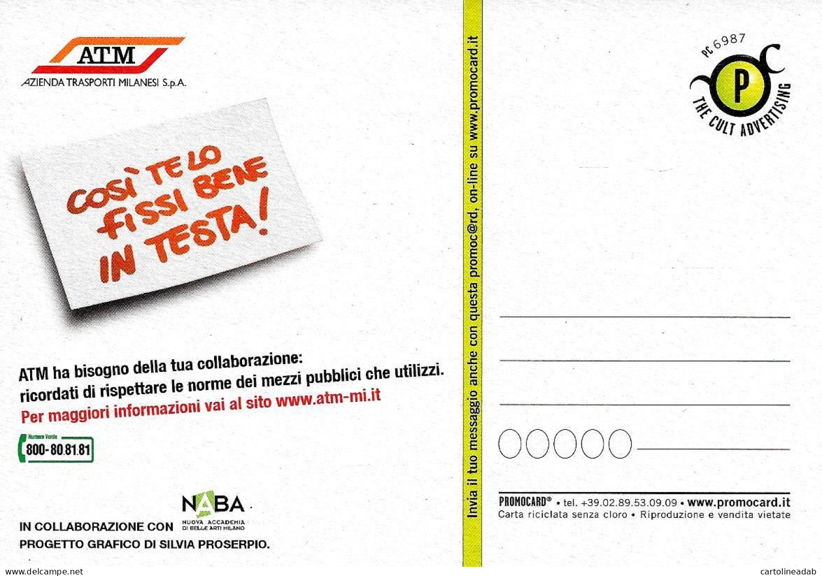 [MD9458] CPM - ATM AZIENDA TRASPORTI MILANESI - PROMOCARD 6987 - PERFETTA - Non Viaggiata - Advertising