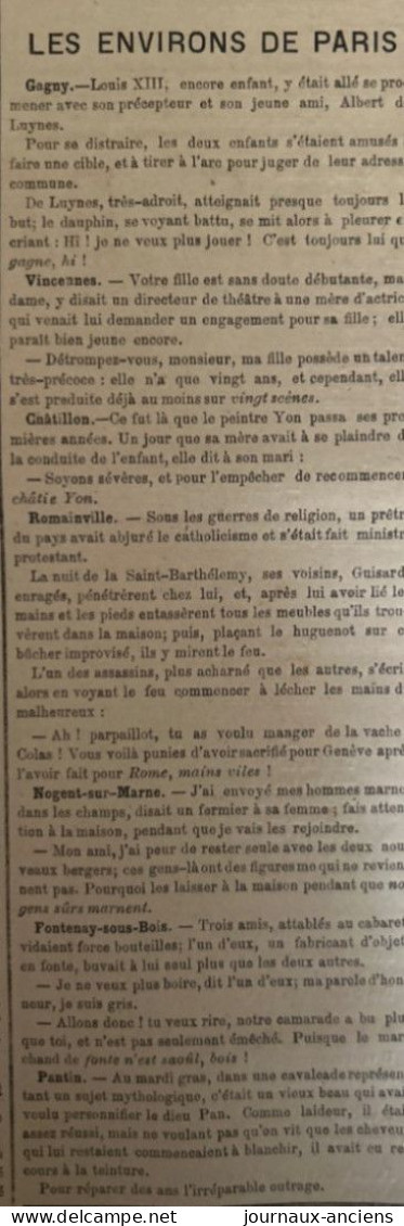 1877 LE JOURNAL DES ABRUTIS - VEINARDS DE RÉSERVISTES - GAGNY - ROMAINVILLE - NOGENT SUR MARNE - CLOCHES DE CORNEVILLE - 1850 - 1899