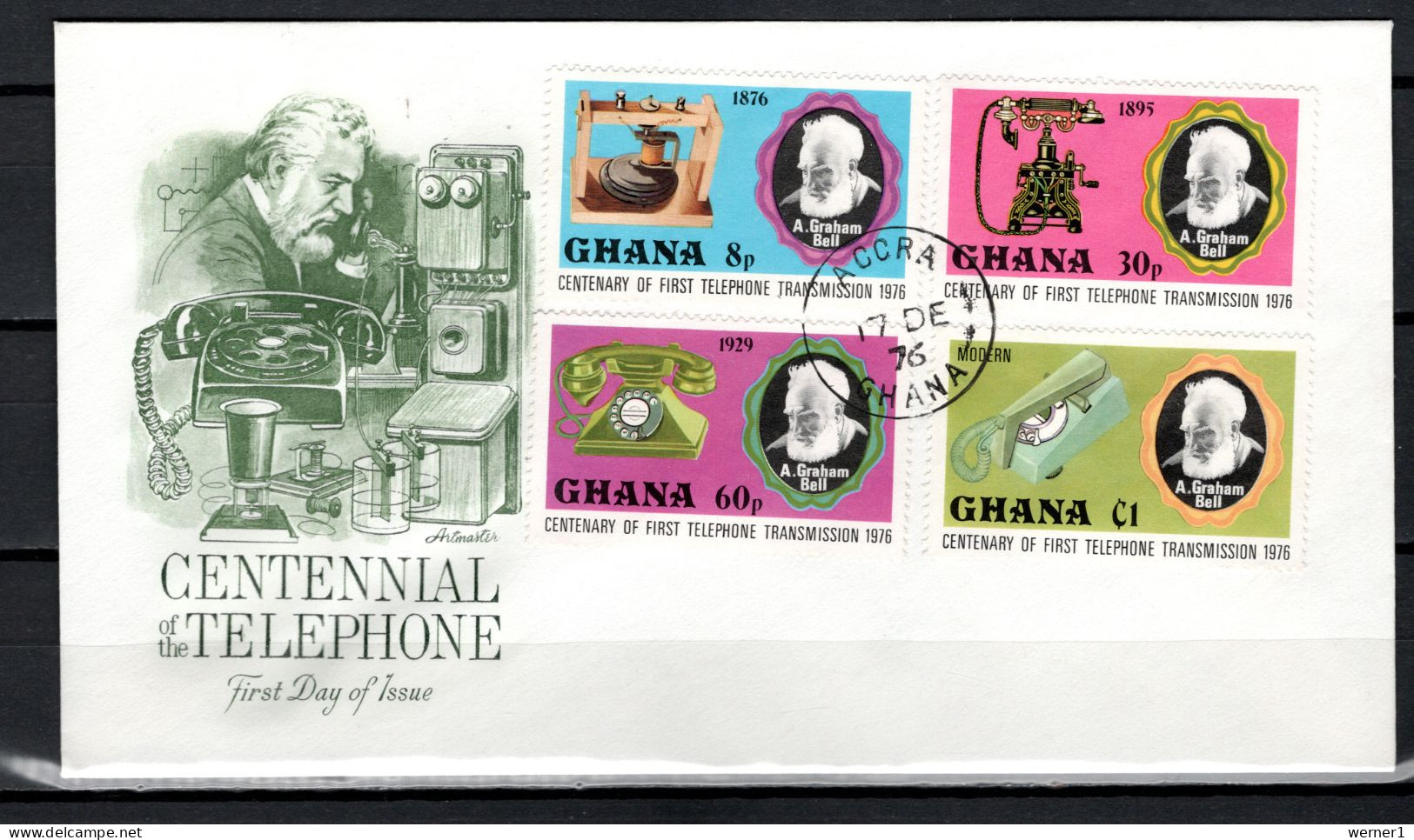 Ghana 1976 Space, Telephone Centenary Set Of 4 + S/s On 2 FDC - Afrika
