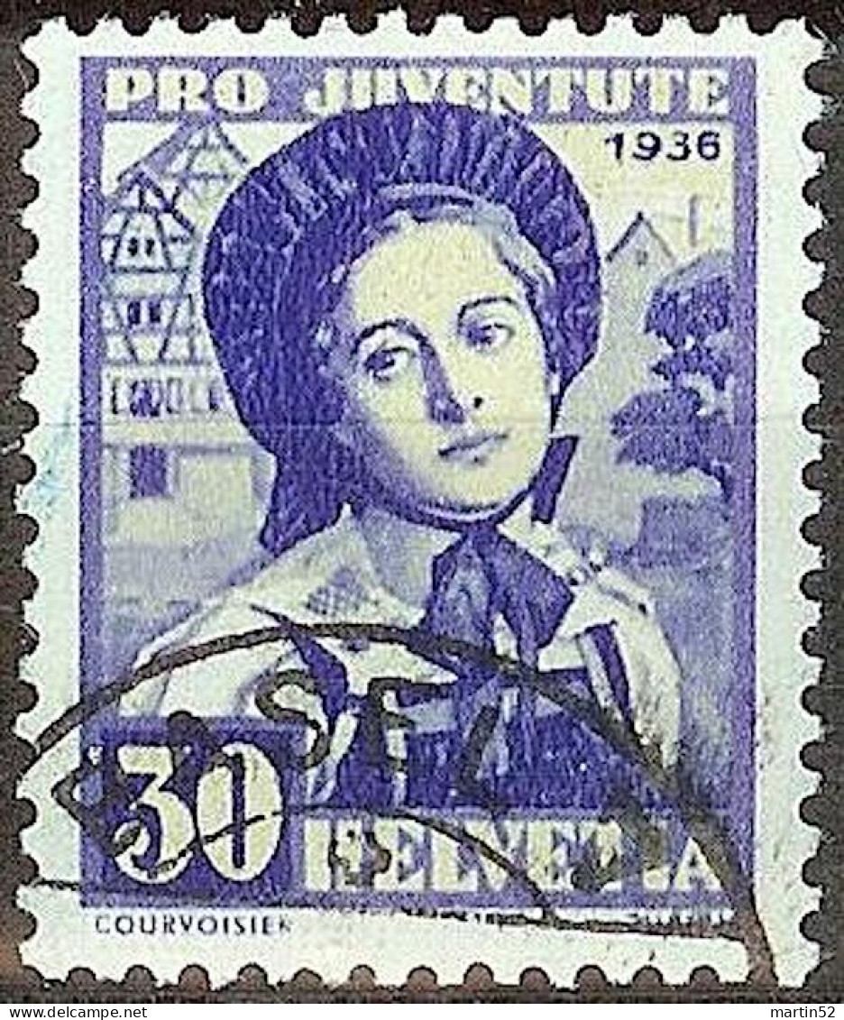 Schweiz Suisse Pro Juventute 1936: ZÜRICH Zu WI 80 Mi 309 Yv 301 Mit Halbmond-Stempel Von BASEL (Zumstein CHF 46.00) - Usados