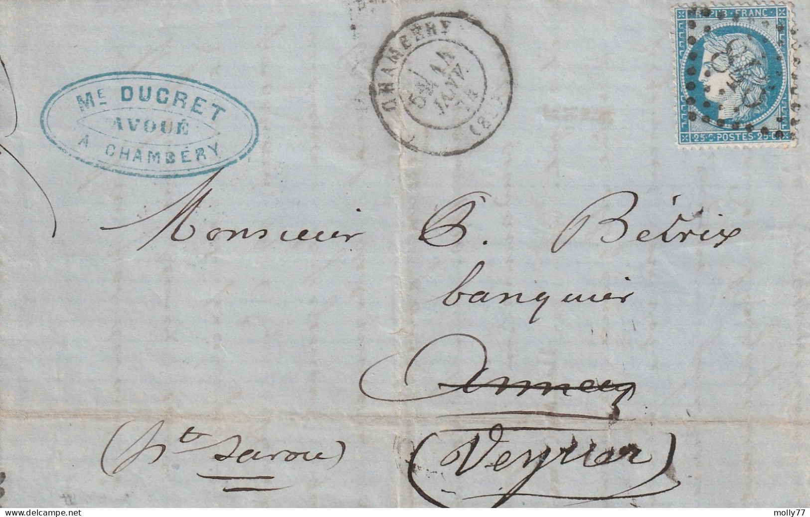 Lettre De Chambéry à Veyrier LAC - 1849-1876: Classic Period