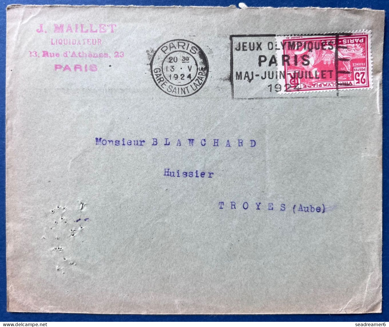 Lettre N°184 25c Carmin Olympiades Oblitéré Flamme Mécanique " JEUX OLYMPIQUES / PARIS/MAI JUIN JUILLET / 1924 " TTB - Covers & Documents