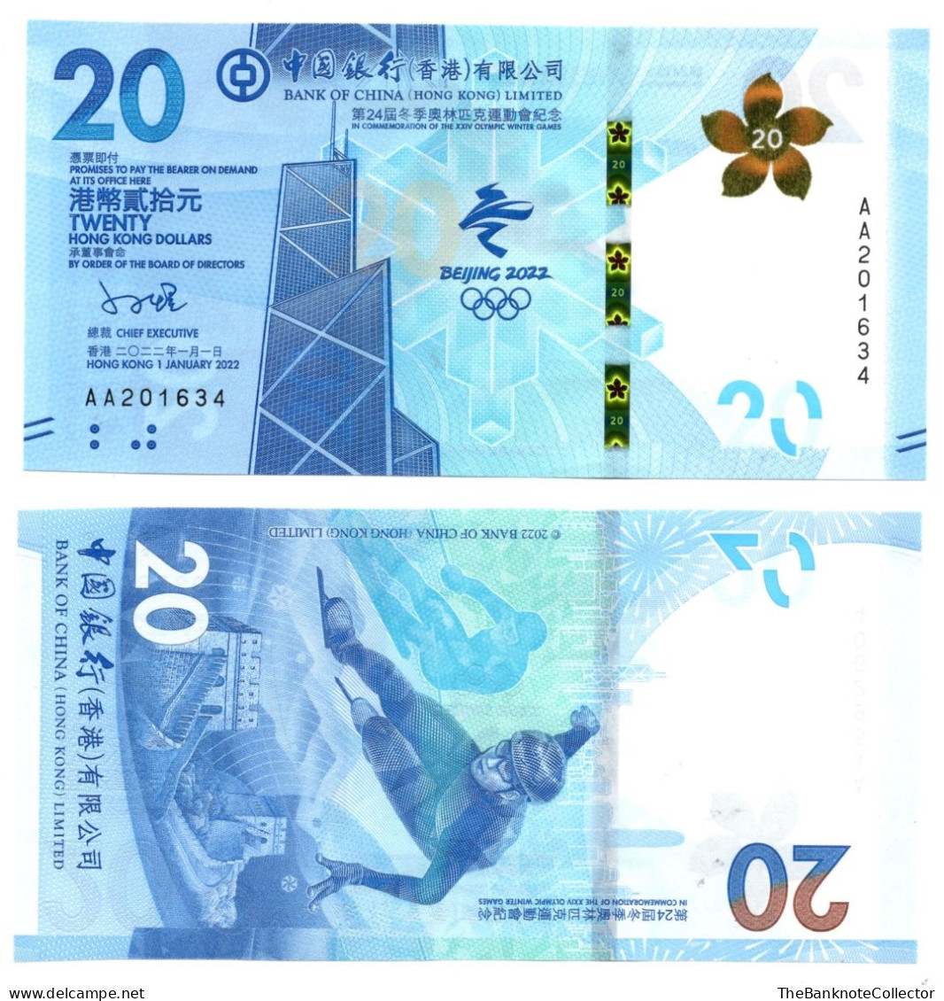 Hong Kong Bank Of China 20 Dollars Beijing Olympics Commemorative 2022 P-353 UNC - Hong Kong