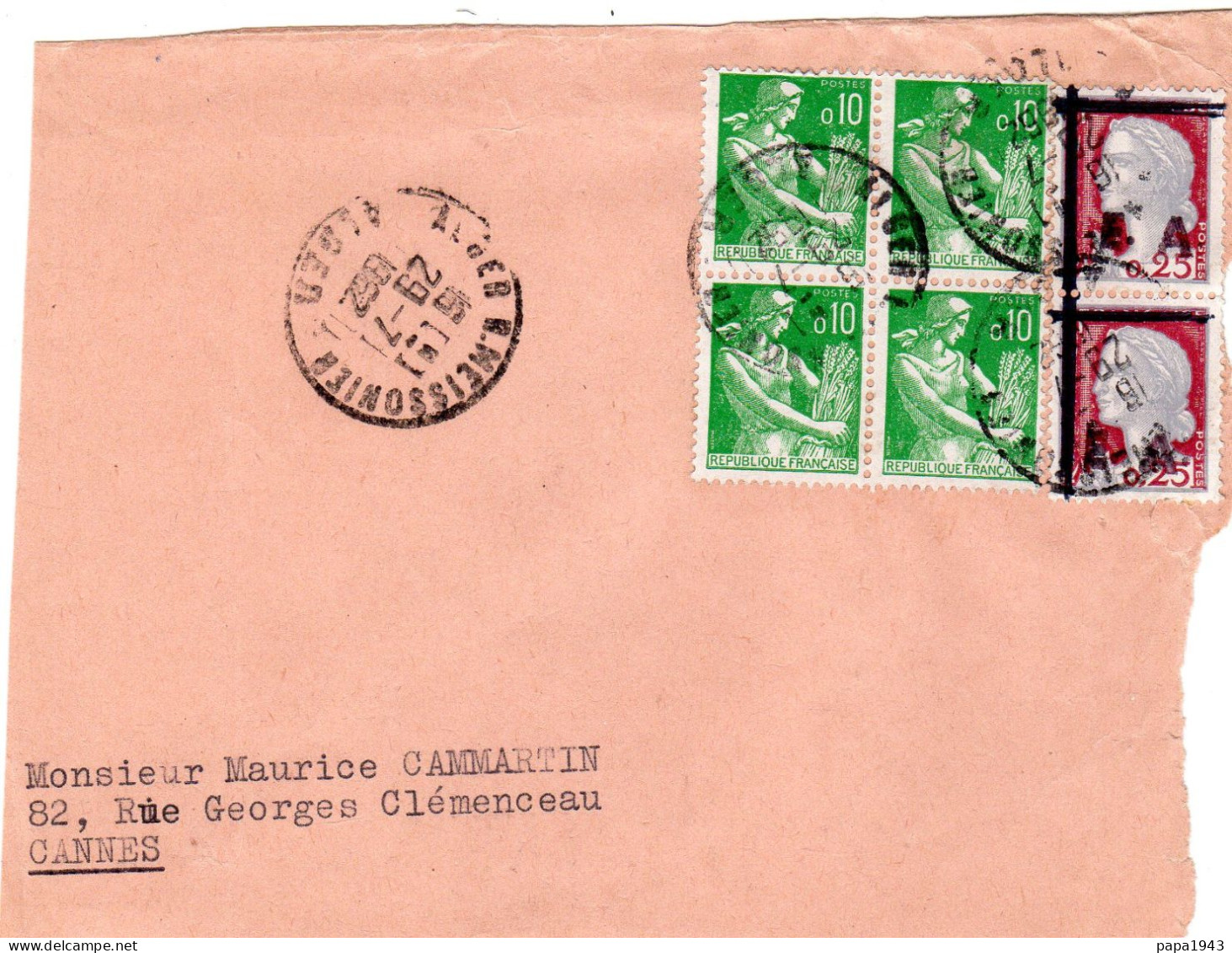 1962 Devant De Lettre  CAD ALGER B MEISSONIER  Bloc De 4 IRIS 0,10c + 2 0,25 - Storia Postale