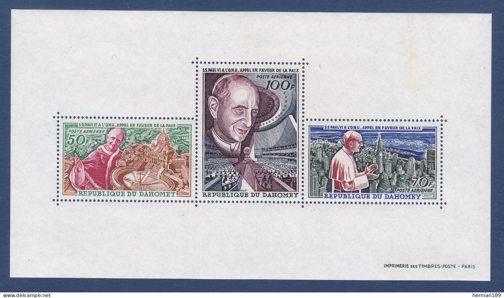 DAHOMEY BLOC N°    4 ** MNH Neuf Sans Charnière, TB (CLR383) Appel Du Pape Paul VI - 1966 - Benin - Dahomey (1960-...)