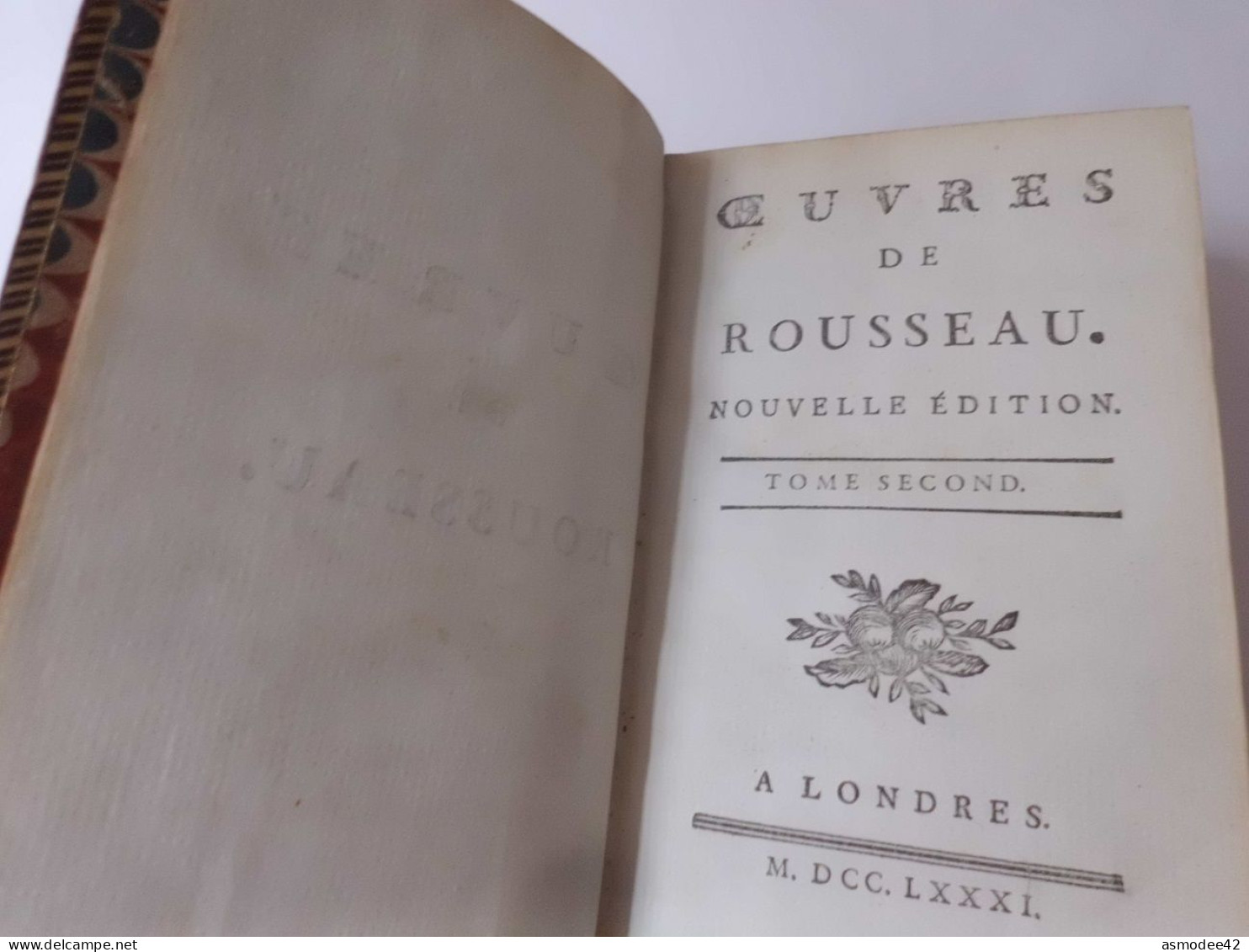 OEUVRES  DE ROUSSEAU   1781 TOME 2 SEUL  LIVRE ANCIEN XVIIIème  DIM 12,5 X 7,5 Cm - 1701-1800