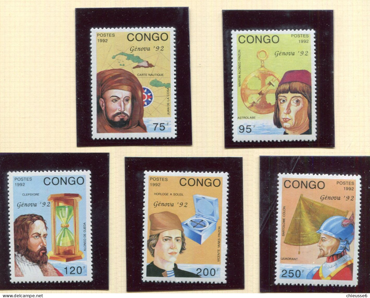 Congo ** N° 953 à 957 - "Genova 92" Grands Navigateurs - Neufs