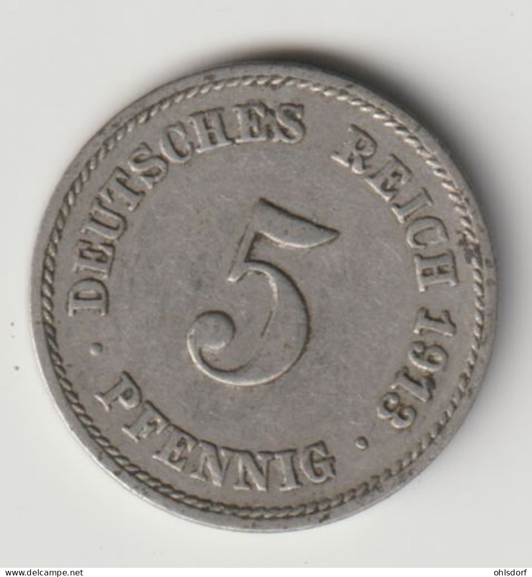 DEUTSCHES REICH 1913 F: 5 Pfennig, KM 11 - 5 Pfennig