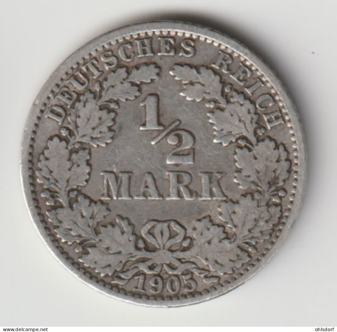 DEUTSCHES REICH 1905 A: 1/2 Mark, Silver, KM 17 - 1/2 Mark