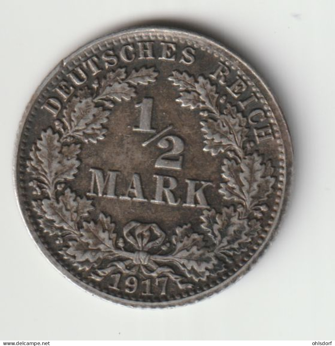 DEUTSCHES REICH 1917 A: 1/2 Mark, Silver, KM 17 - 1/2 Mark