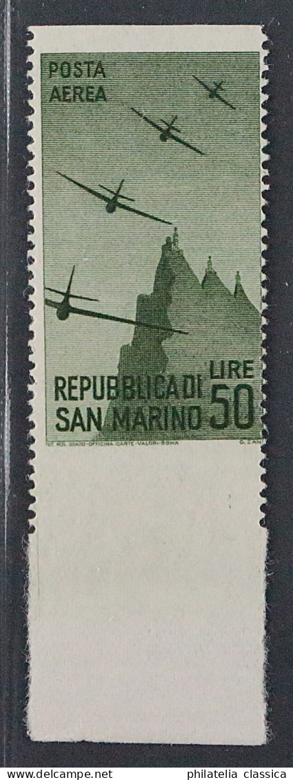 San Marino 348 Uw ** 1946, Flug 50 L. Waagerecht UNGEZÄHNT, Postfrisch, 150 € - Ongebruikt
