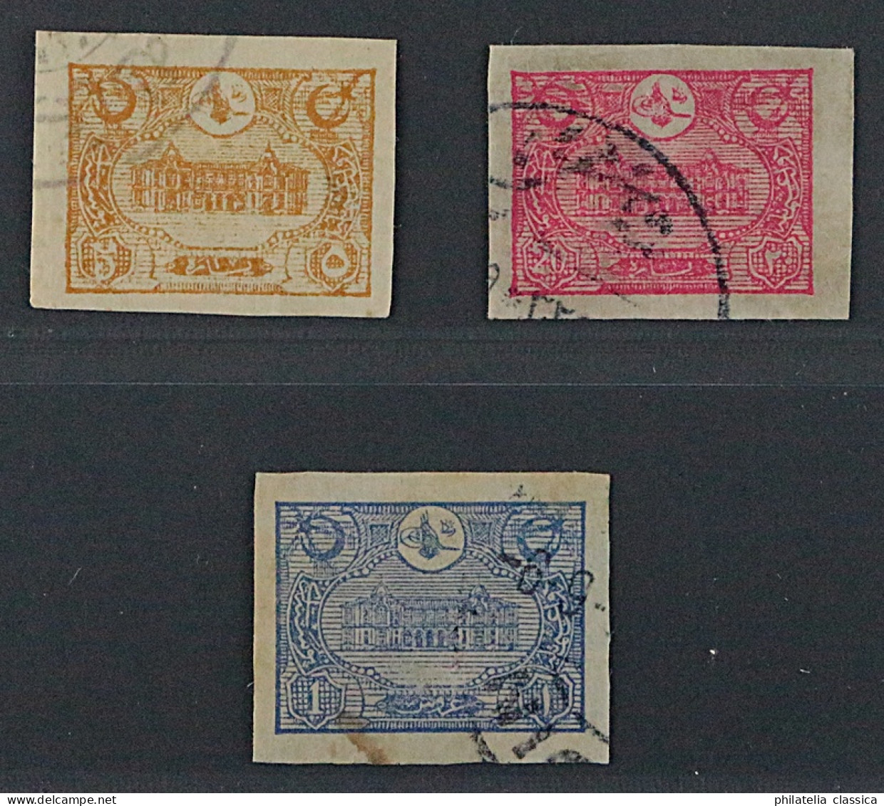 1913, Türkei 213-16 U, Hauptpost 3 Werte UNGEZÄHNT, Sauber Gestempelt, SELTEN - Used Stamps