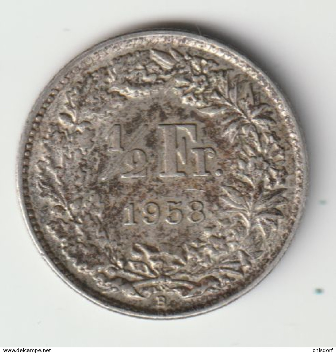 HELVETIA 1958: 1/2 Fr., Silver, KM 23 - 1/2 Franc