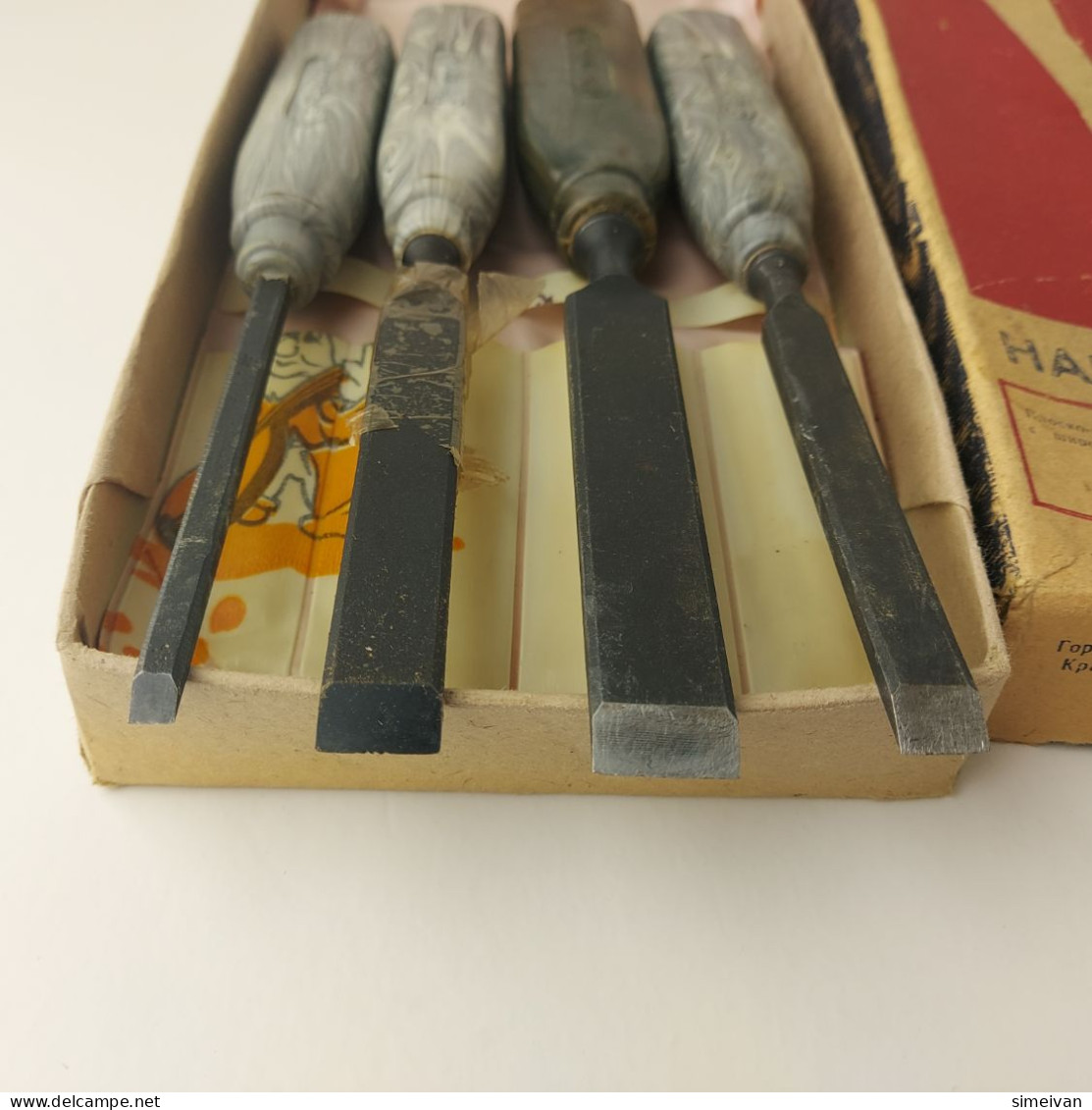 Vintage USSR Chisels For Wood Carving Set Of 4 Soviet Woodworking Tool #5543 - Outils Anciens