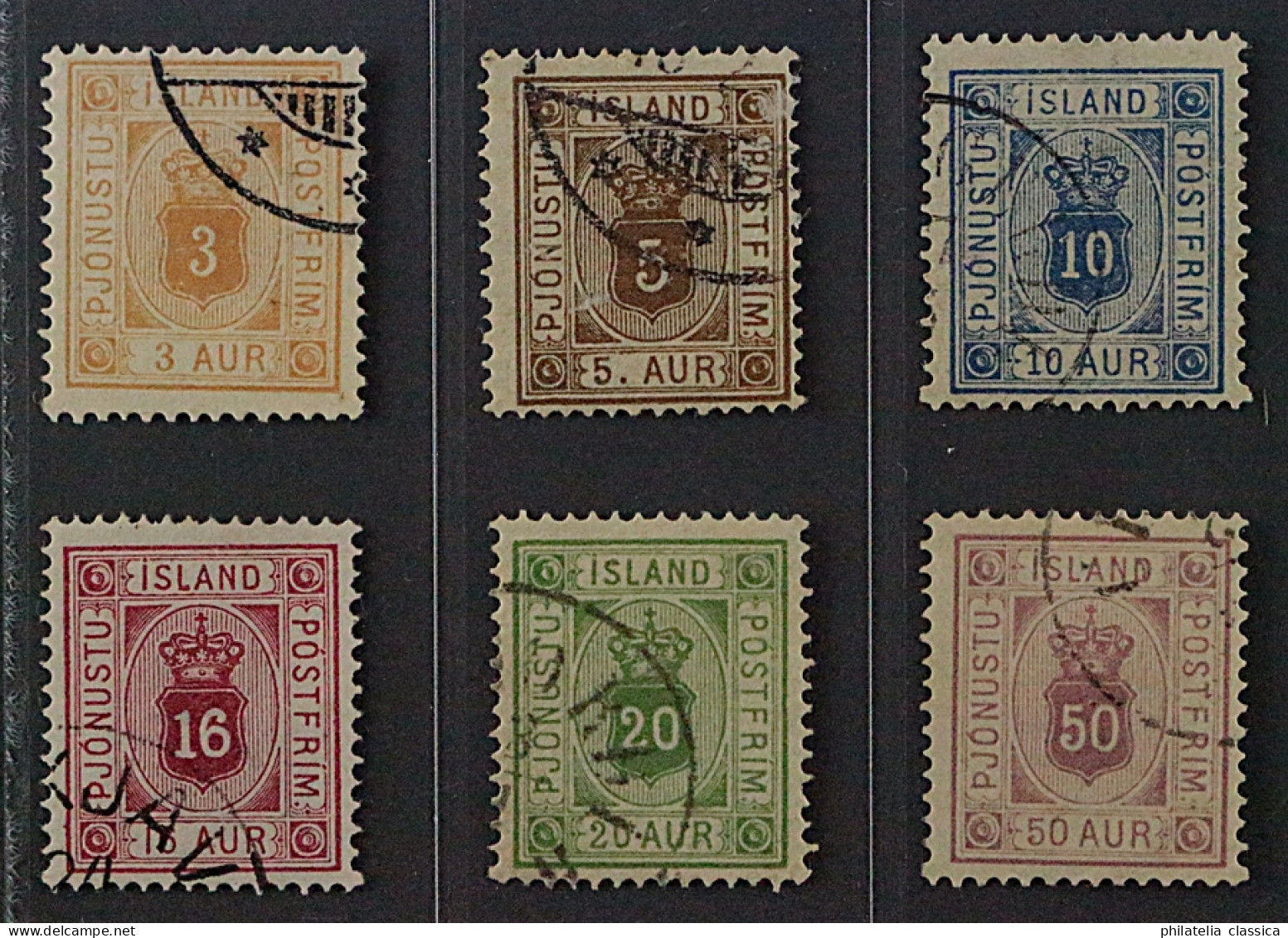 Island  3-8 A,  Dienstmarken 1876/95, Zähnung 14, Sauber Gestempelt, KW 248,- € - Servizio