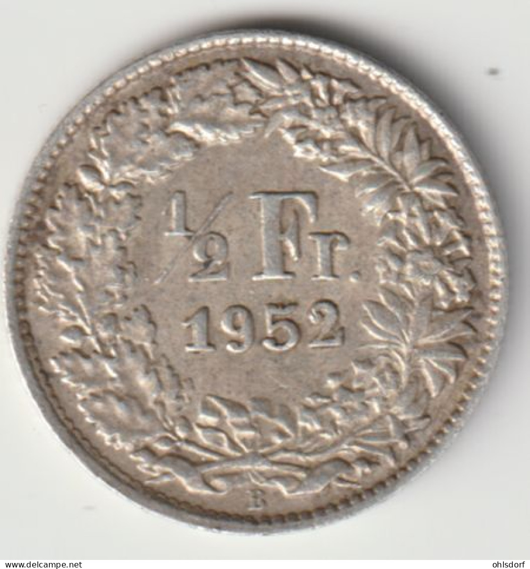 HELVETIA 1952: 1/2 Fr., Silver, KM 23 - 1/2 Franc