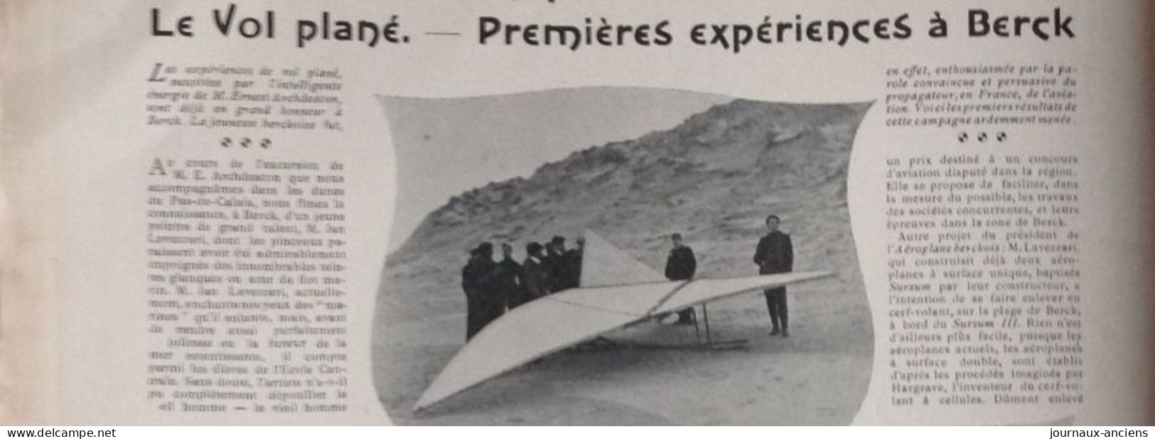 1904 BERCK SUR MER ( 62 )  - DUNE DE LA POINTE DU HAUT BANC - LE VOL PLANÉ - LES PREMIERES EXPÉRIENCES - 1900 - 1949