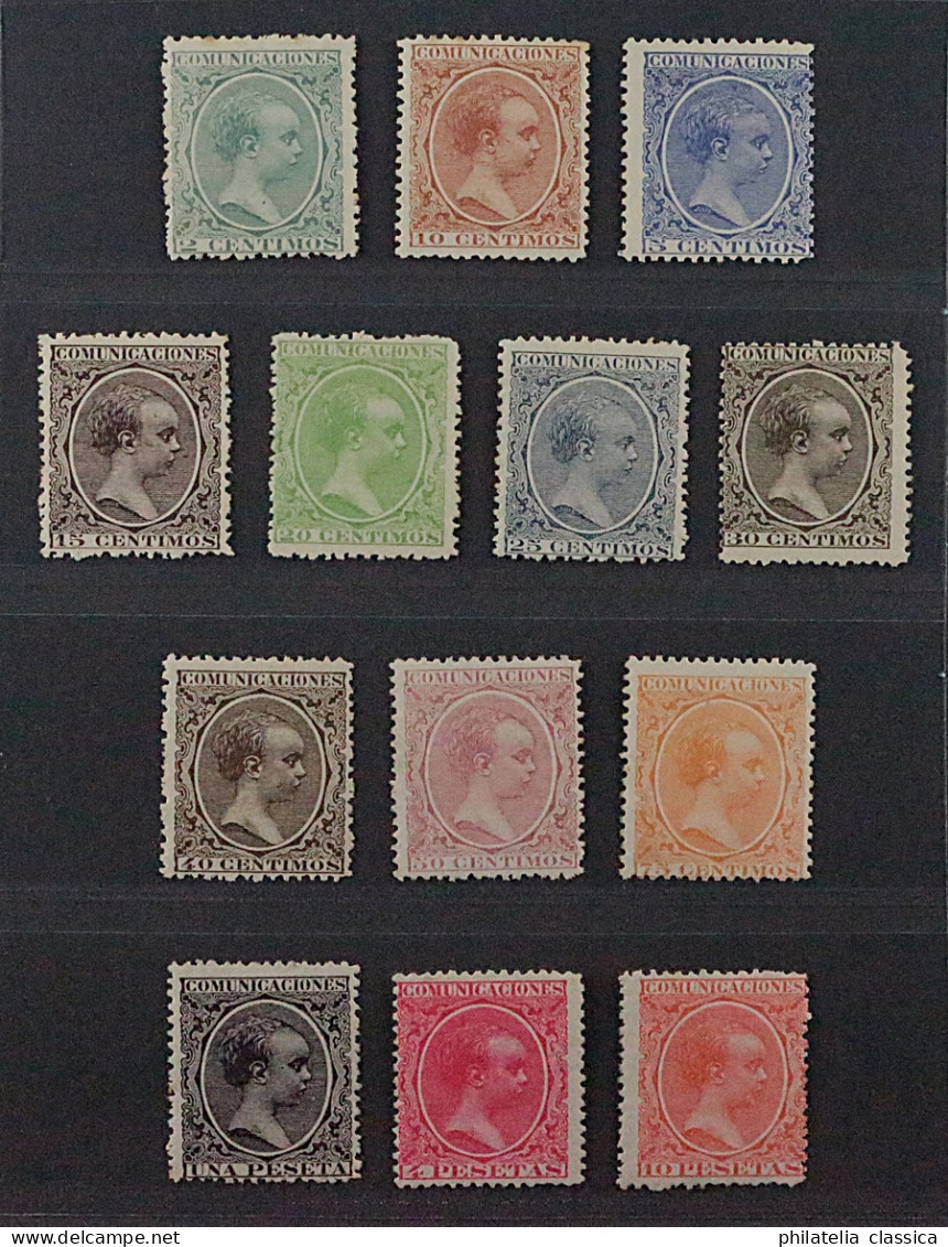 1889, SPANIEN 189-201 König Alfons XIII, 13 Wte Komplett, Originalgummi, 2100,-€ - Unused Stamps