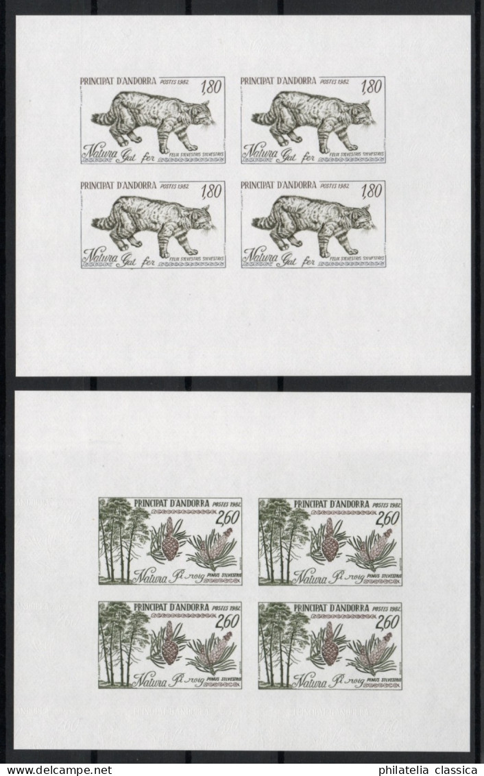 ANDORRA Französisch 327-28 U Vierer-Bogen, Wilkatze / Kiefer UNGEZÄHNT, Selten - Unused Stamps