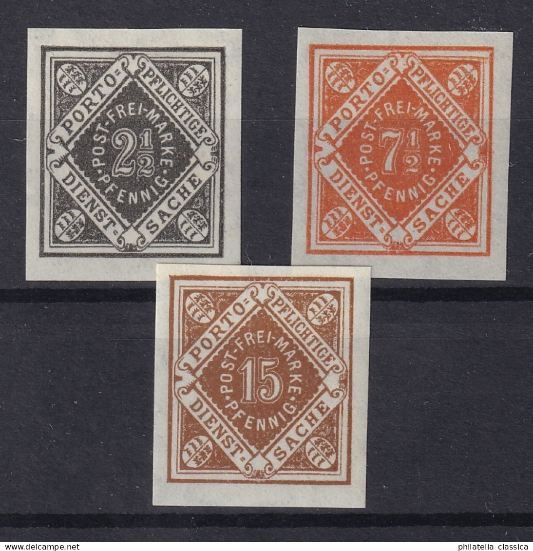 1918,  WÜRTTEMBERG Dienstmarken 119-21 U ** UNGEZÄHNT, Postfrisch, 180,-€ - Mint