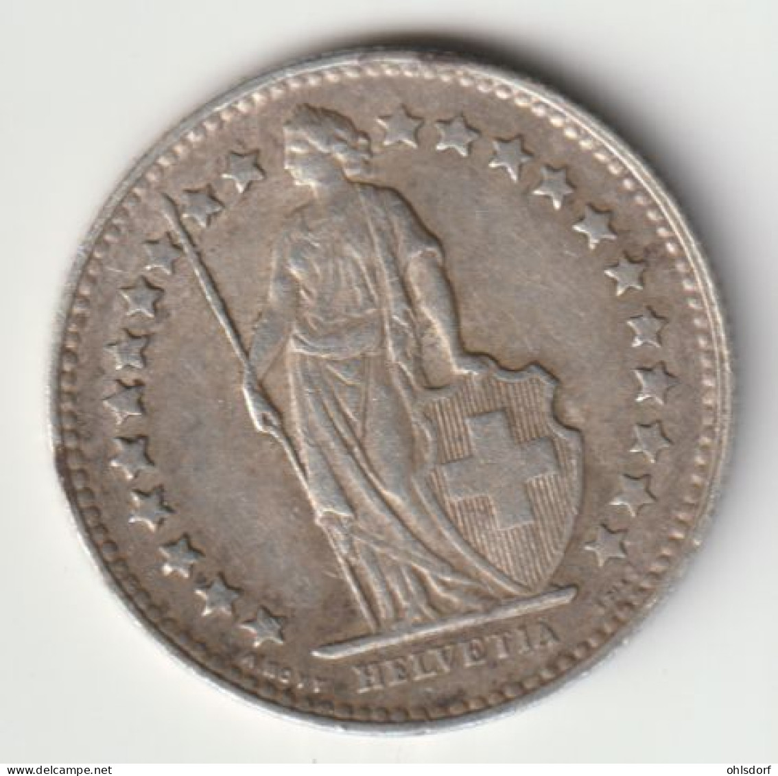 HELVETIA 1948: 1/2 Fr., Silver, KM 23 - 1/2 Franc