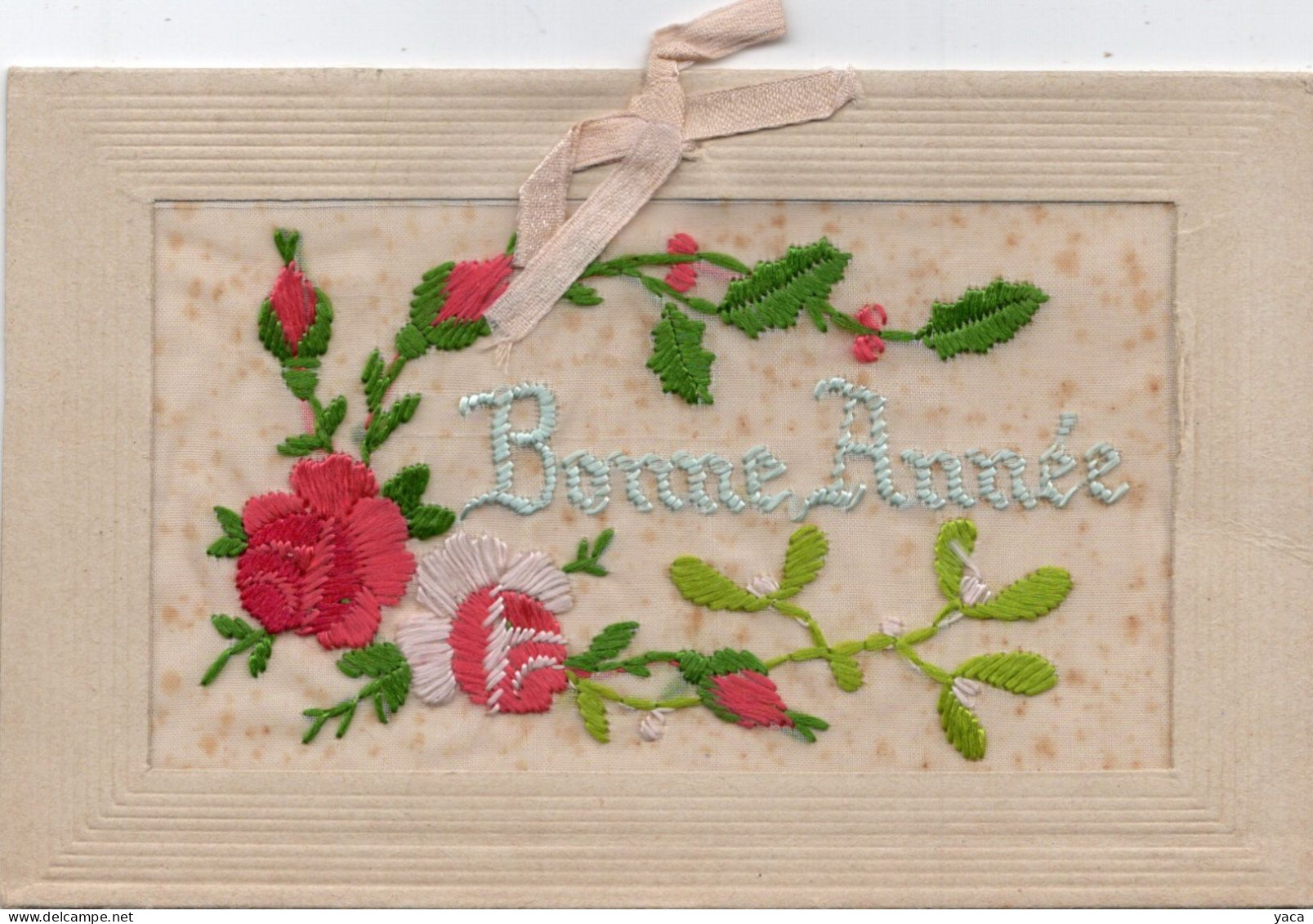 Roses   Brodées -feuillet Intérieur Bonne Année - Ricamate