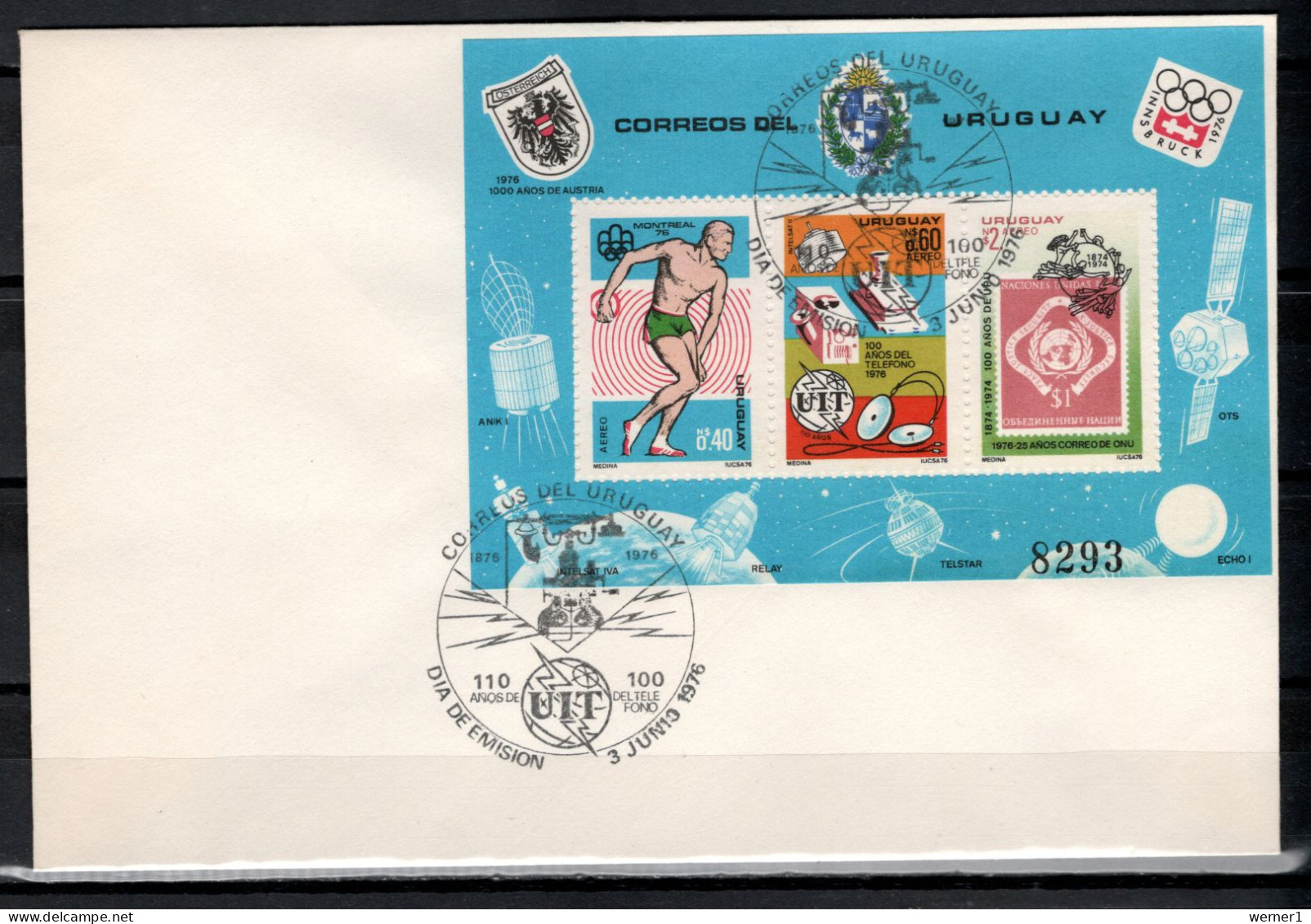 Uruguay 1976 Space, Telephone Centenary, Football Soccer, Olympic Montreal/Innsbruck S/s On FDC -scarce- - Sud America