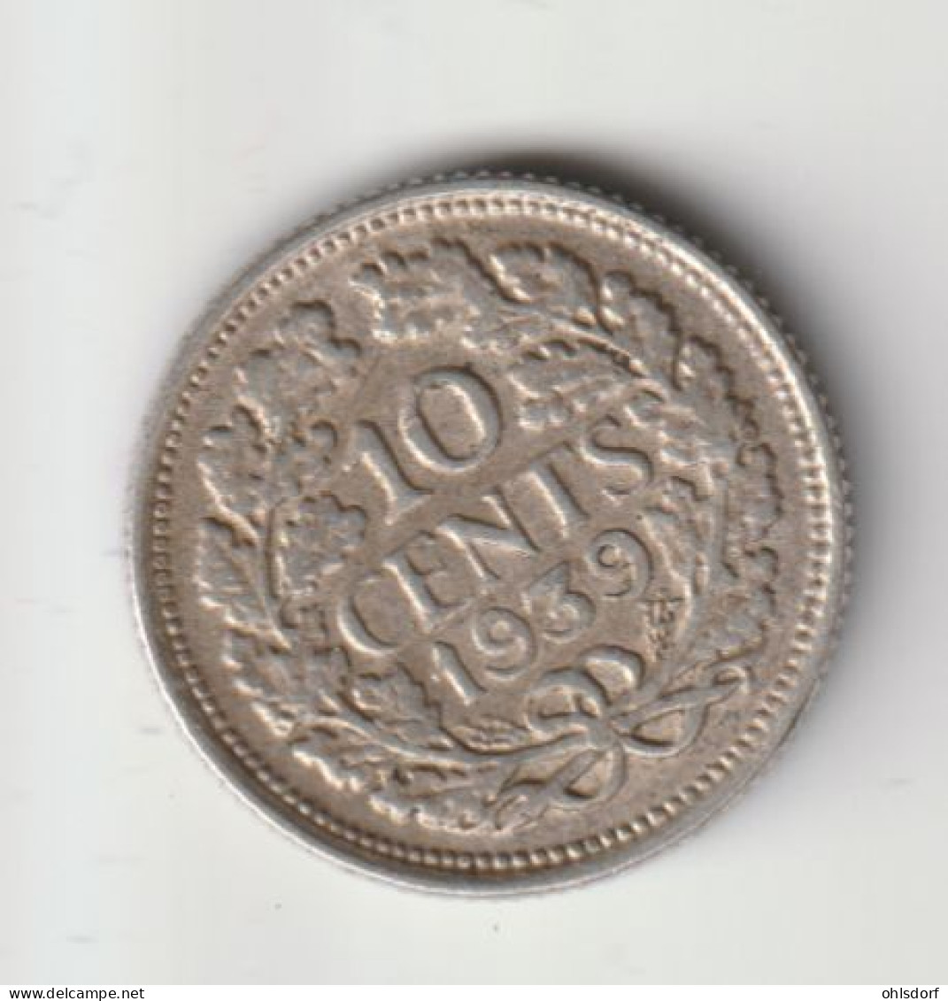 NEDERLAND 1939: 10 Cents, Silver, KM 164 - 10 Centavos