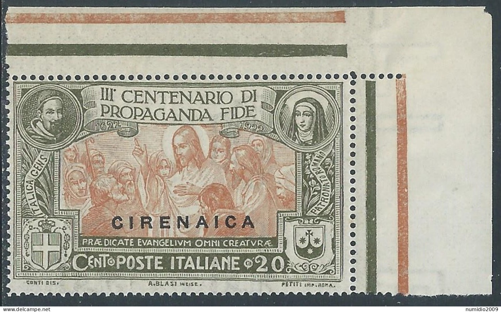 1923 CIRENAICA PROPAGANDA FIDE 20 CENT RITOCCO MNH ** - P28-7 - Cirenaica