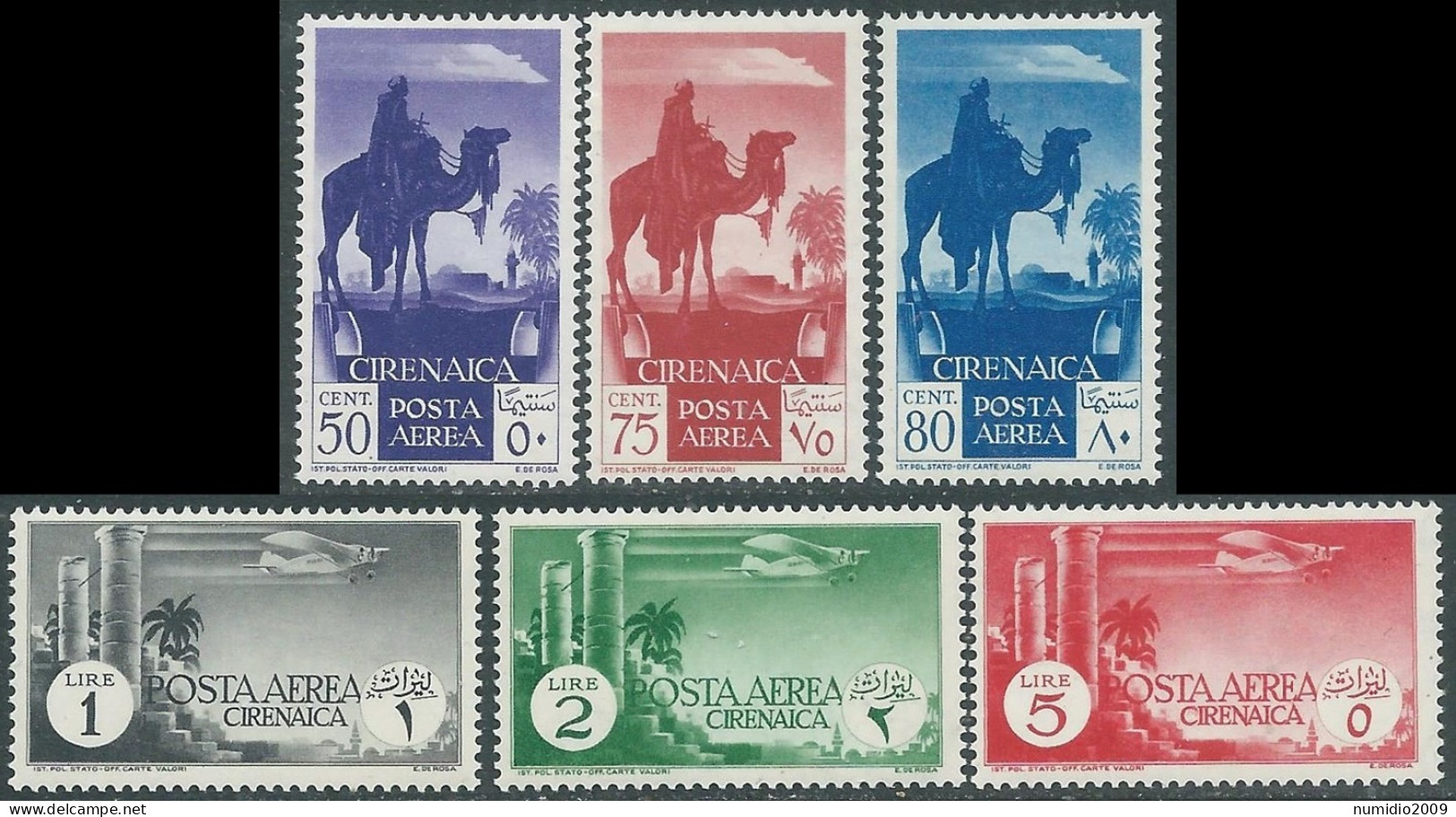1932 CIRENAICA POSTA AEREA SOGGETTI AFRICANI 6 VALORI MNH ** - P41-7 - Cirenaica